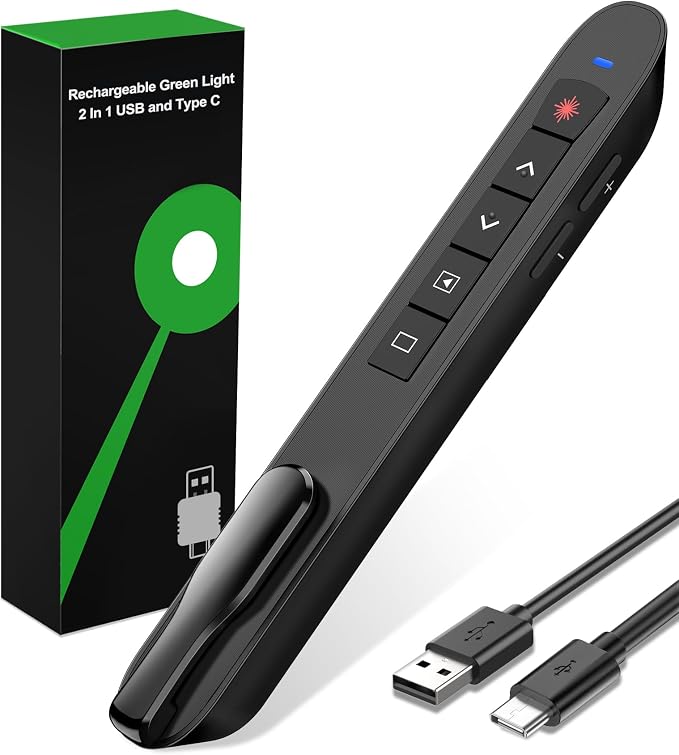 Green Light Clicker for Teachers–USB-C Rechargeable Presentation Clicker by TITIANCOOLPresenter