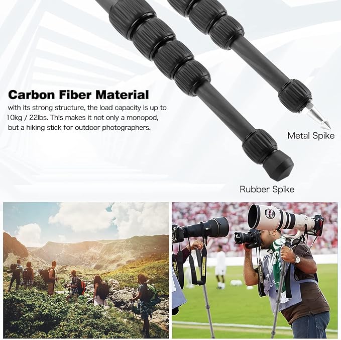 Koolehaoda MP286C Carbon Fiber Camera Monopod, 6-Section Portable | - Image 5