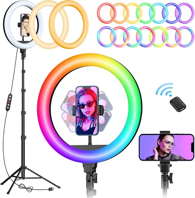 TODI 12" RGB Ring Light with 63" Tripod Stand, 3 CCT Mode and 39 Color Mode by TODI