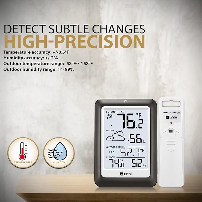 Indoor Outdoor Thermometer Wireless Weather Station, Temperature Humidity - Image 6