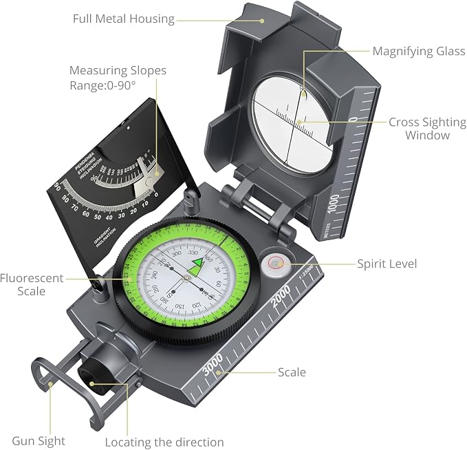 Anbte Compass Hiking Survival, IP65 Waterproof Metal Compass - Image 3