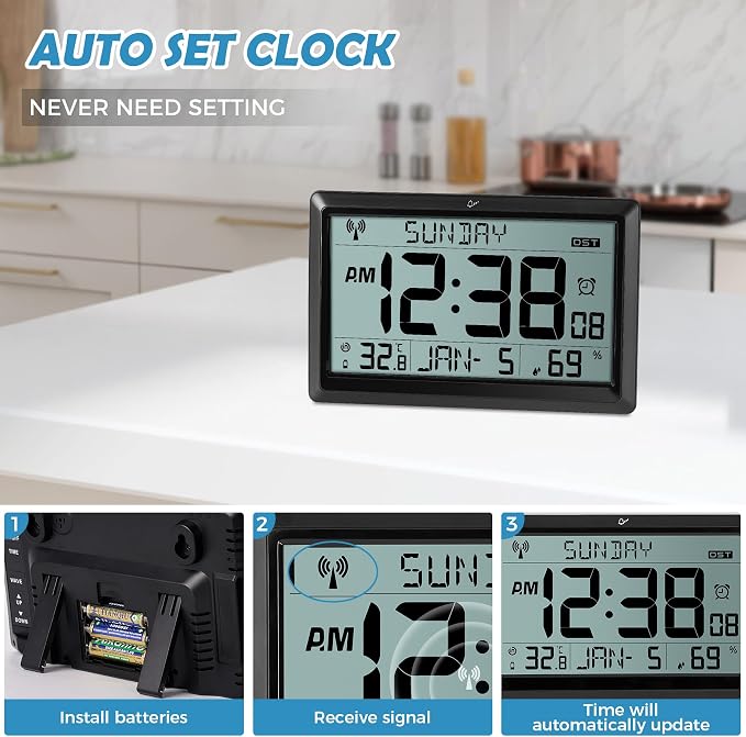 SZELAM Atomic Clock, 10.5"Large Display Digital Wall Clock Battery Operated - Image 8