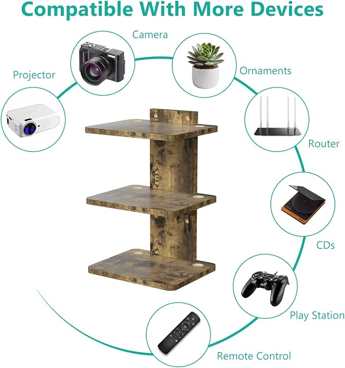 WALI Floating TV Shelf, 3 Tier Projector Shelf - Image 4