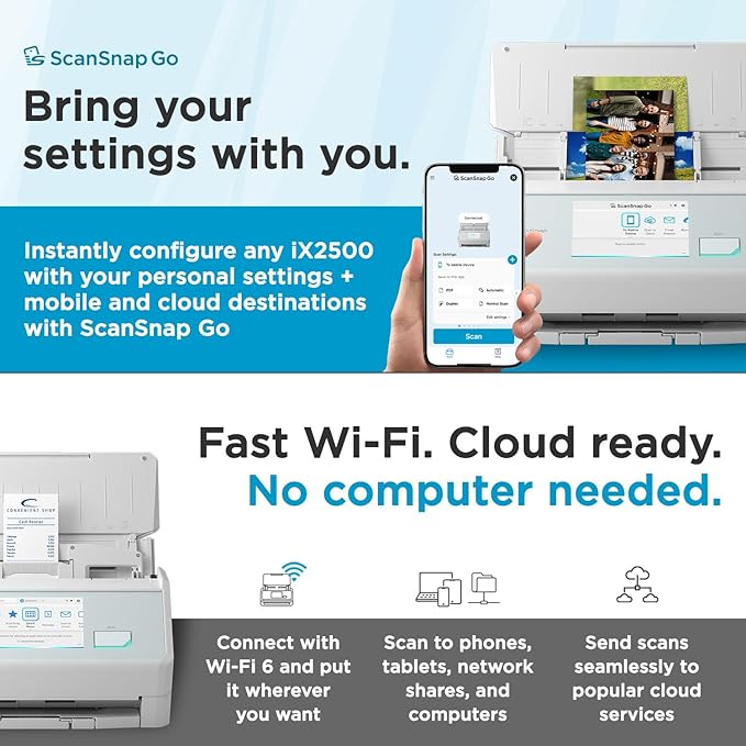 ScanSnap iX2500 Wireless or USB High-Speed Cloud Enabled Document, Photo & - Image 4