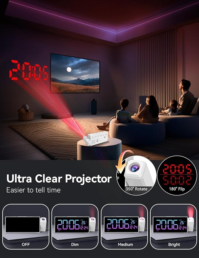 Netzu Projection Clock for Bedroom Ceiling, Alarm Clocks - Image 2