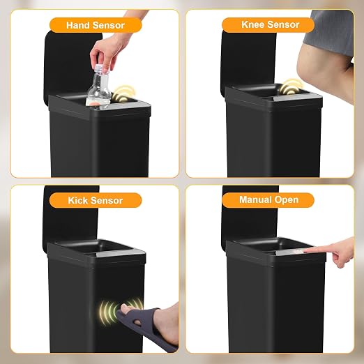 Black Bathroom Trash Can 2.6 Gallon Motion Sensor Trash Cans Automatic - Image 6