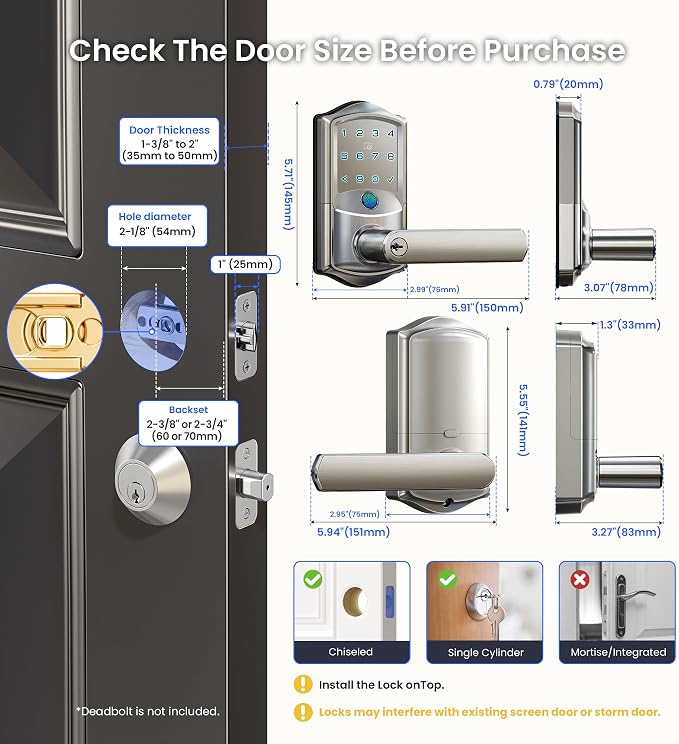Veise VE029 WiFi Smart Lever Lock, Fingerprint Keyless Entry Door Lock - Image 7