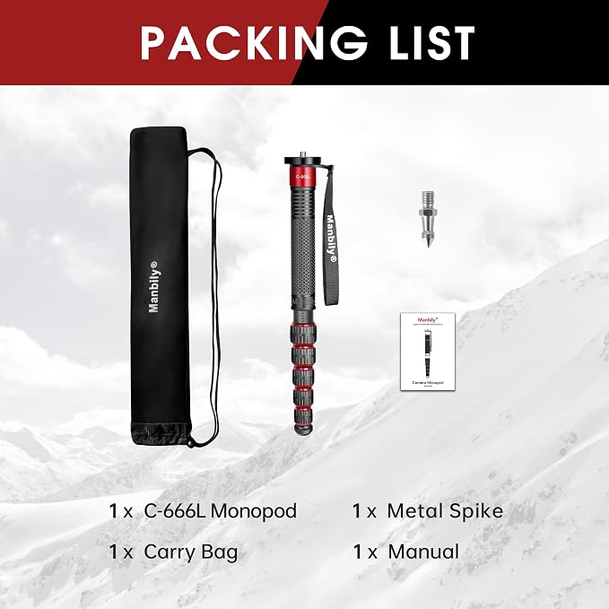 Manbily Camera Monopod, C-666L 32mm Tube Carbon Fiber Monopod - Image 7