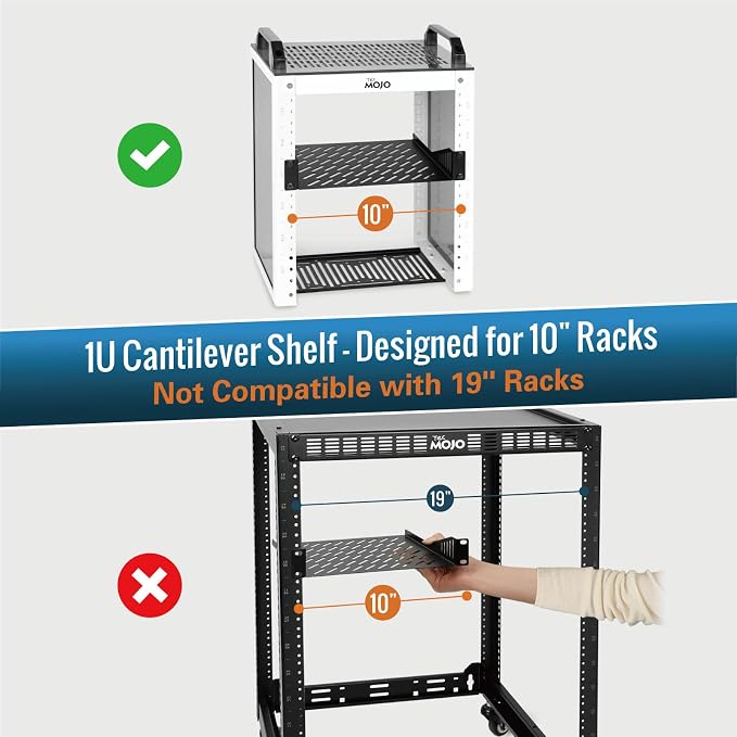 Tecmojo 1U Rack Mount Shelf for 10" Server Rack, 10.23" Deep Vented Cantilever - Image 2