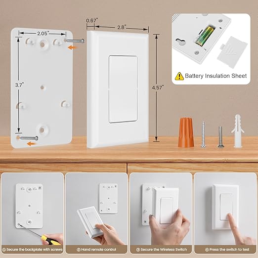 SURAIELEC Wireless Wall Switch Remote Control Outlet, No Wiring, 100ft RF Range - Image 7