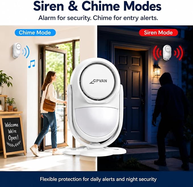 CPVAN 125dB Motion Sensor Alarm, Wireless Indoor PIR Motion Detector - Image 7