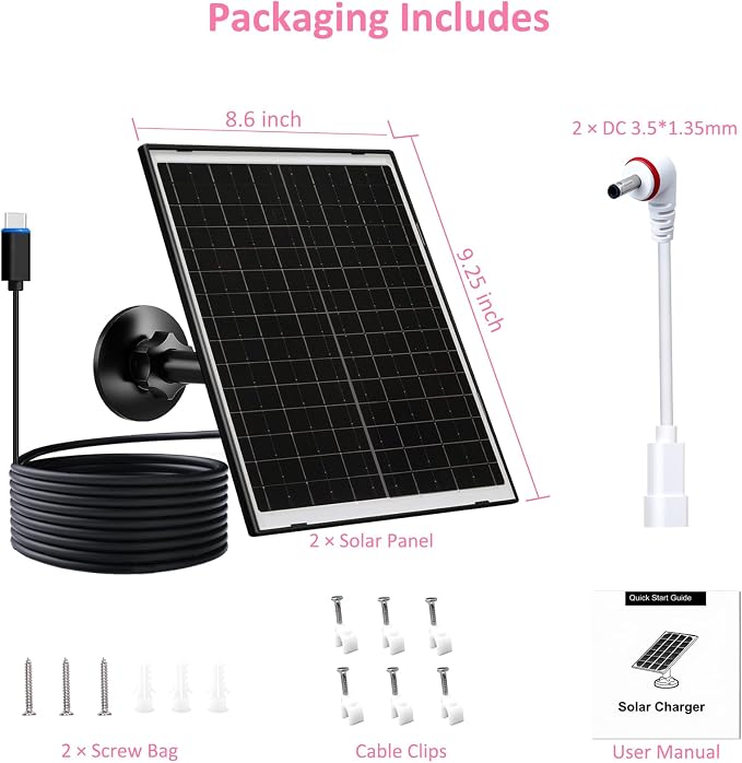 FUTUREZEN 10W Solar Panel for Ring Camera, DC 3.5×1.35mm & USB-C Solar Charger - Image 6