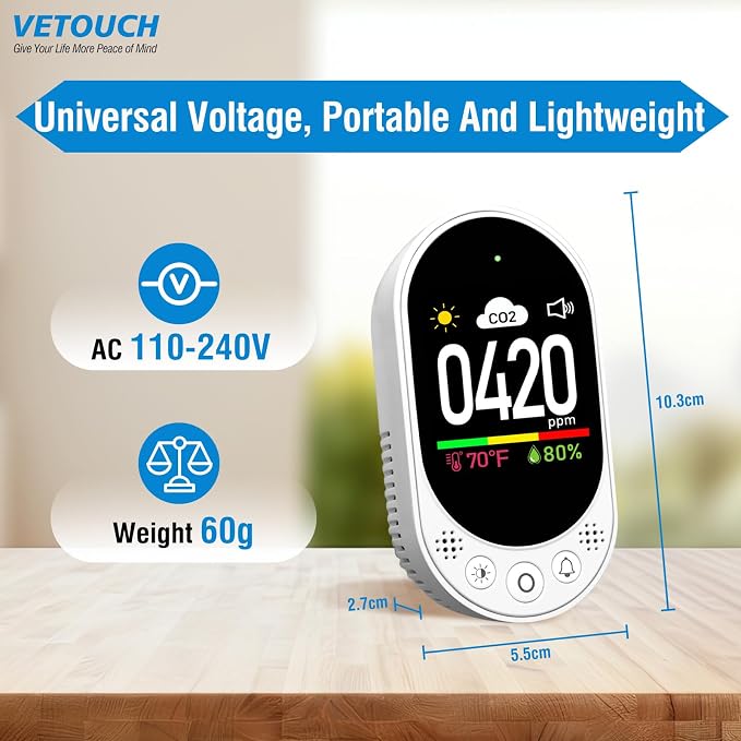 Plug in CO2 Detector Wall, 3-in-1 Air Quality Monitor CO2 Alarm, Digital - Image 5