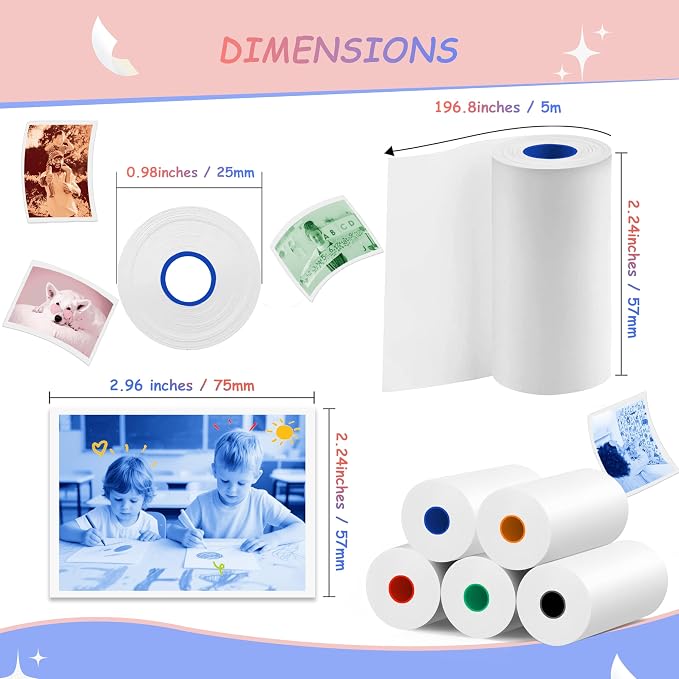 10 Rolls MIARALA 5 Vibrant Single-Color Kids Camera Paper Roll Refill, HD Paper - Image 5
