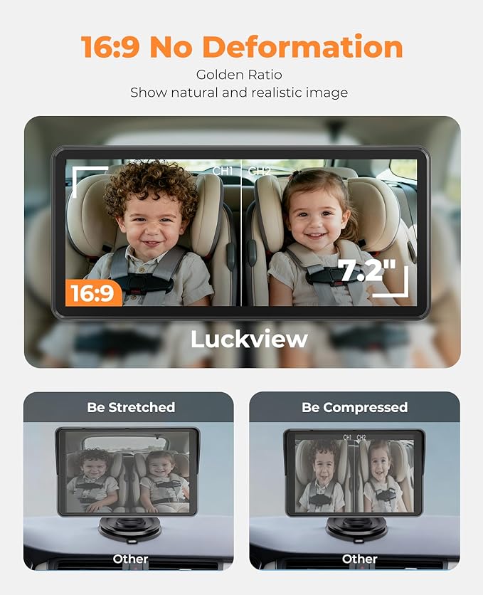 Luckview BM5PRO Dual Camera Baby Car Monitor, 7.2 Inch 1080P Split Screen - Image 3