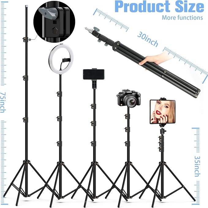 22" LED Ring Light, with 75" Tripod/LCD Display/3+1 Phone Clips/ 2 USB - Image 6