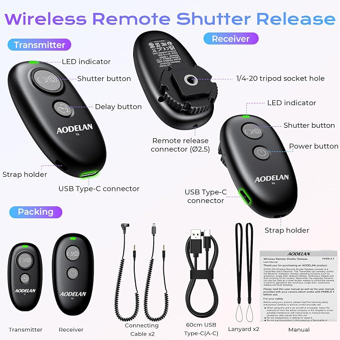 Upgraded USB-C Rechargeable Wireless Camera Remote Control Shutter Release – - Image 9