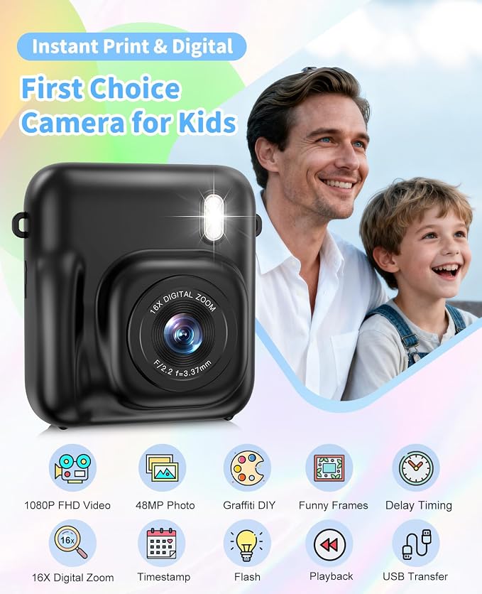 Kids Camera Instant Print, 48MP Dual-Lens Digital Camera - Image 2