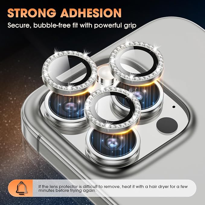 for iPhone 16 Pro/16 Pro Max Camera Lens Protector Bling Individual Metal - Image 4