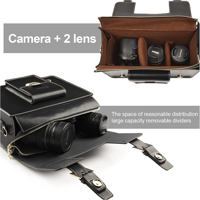 Cwatcun Leather Camera Bag Compact Shoulder Bag - Image 2