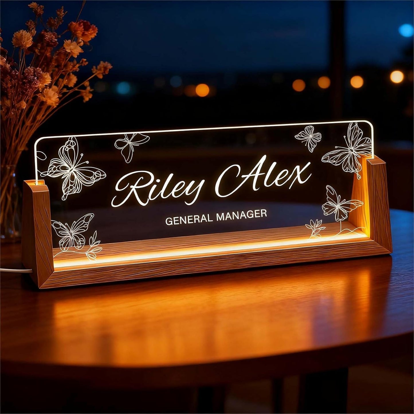Acrylic Desk Name Plate Personalized, Custom Light Up Office Sign for Boss Employee Teacher, Appreciation Gifts for Coworkers, Professional Desk Decor
