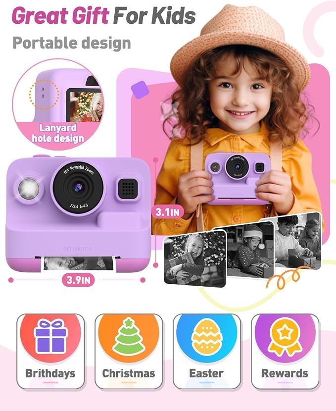 Yehtta Kids Camera Instant Print, Dual-Lens Front Rear Selfie Camera - Image 6