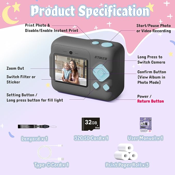 Kids Camera, 1080P Instant Digital Print Camera - Image 5