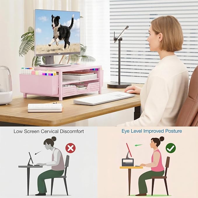 OPNICE Desk Organizers and Accessories, 2-Tier Computer Monitor Stand Riser - Image 2