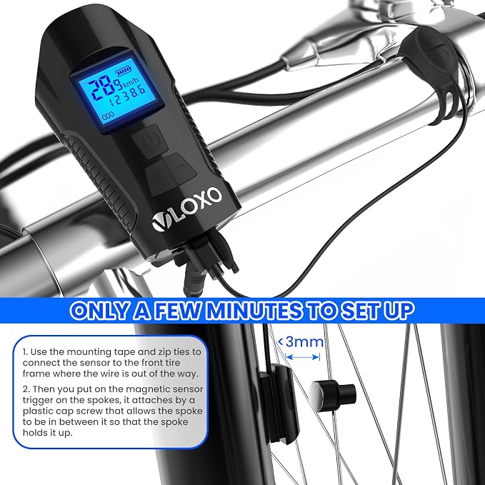 VLOXO Bike Speedometer with LED Bike Light, IP65 Waterproof Bicycle Odometer - Image 5