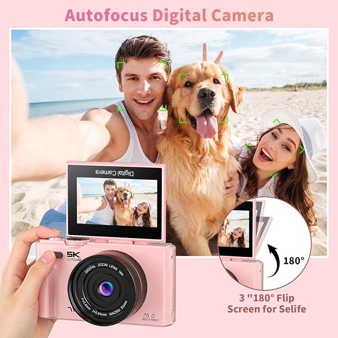 Ourlife Cameras for Photography, 5K 75MP Autofocus Vlogging Camera for YouTube - Image 5