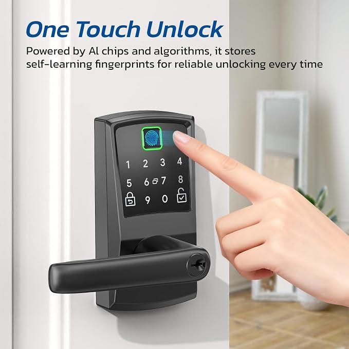 Keypad Smart Door Lock with Handle, Fingerprint Keyless Entry Digital Lock - Image 3