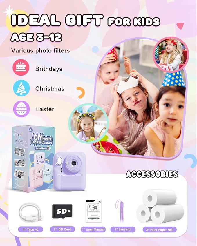 Kids Camera Instant Print, Upgrade Dual-Lens Selfie Digital Camera - Image 7