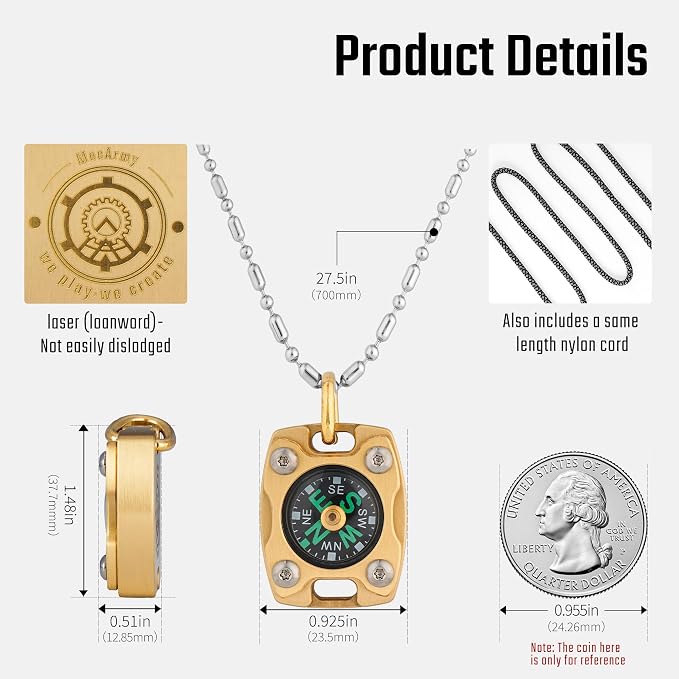 MecArmy Mini Titanium/Brass Compass, Waterproof IPX5 Pocket Compass - Image 3