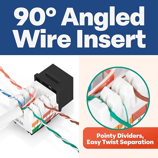 Everest 90° Angled RJ45 Cat6A Keystone Jacks 100-Pack in Black - Image 3