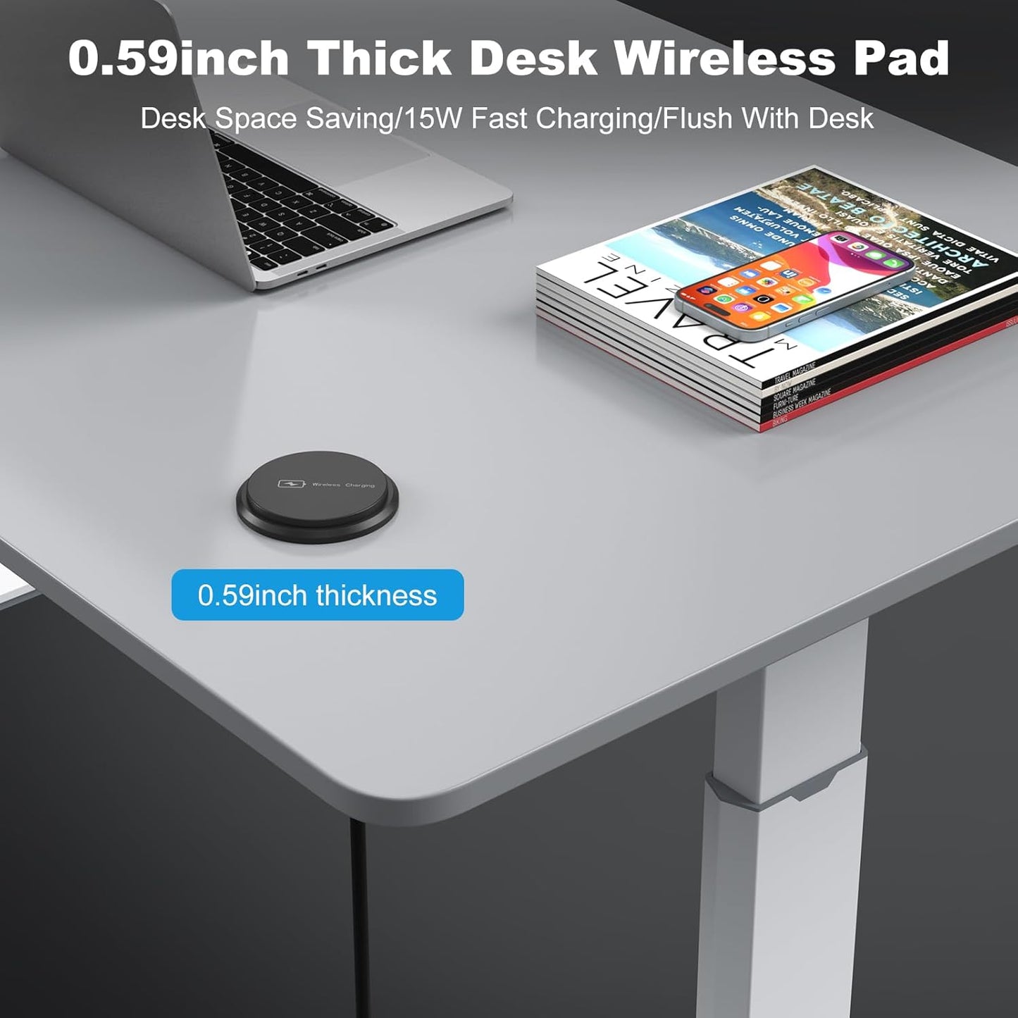 3 Inch Desk Hole Recessed Power Grommet with 15W Wireless Charger Cover, 2 USB-A Countertop Grommet Mount Power Outlet, with AC Outlets and 6ft Extension Cord Black
