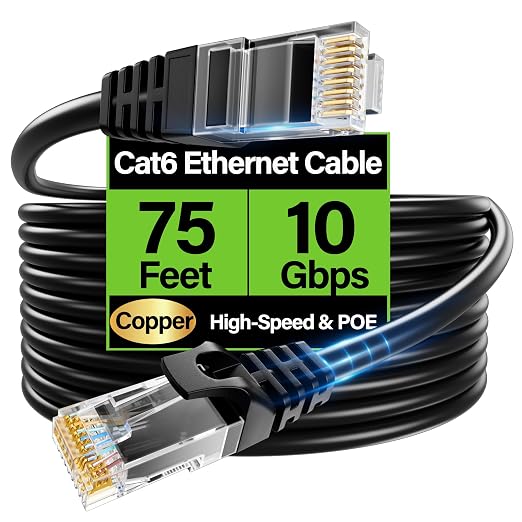 Cat6 Ethernet Cable 10Gbps 75 ft, UTP Ethernet Cable Cat 6, Flexible Bare by Unknown