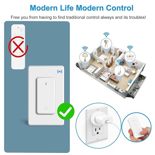 Remote Switch Outlet, Wireless On/Off Light Switches Wall Mounted, TUV List - Image 3