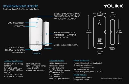 YoLink LoRa Smart Door & Window Sensor: Up to 1/4 Mile Open-Air Range, Door - Image 5