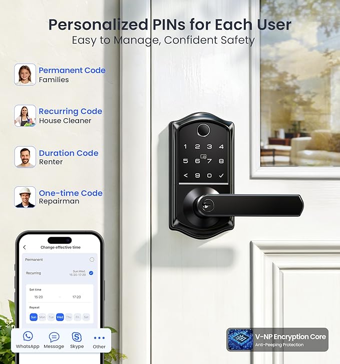 Veise VE019 Fingerprint Smart Lever Lock, App Control, Keyless Entry Door Lock - Image 5