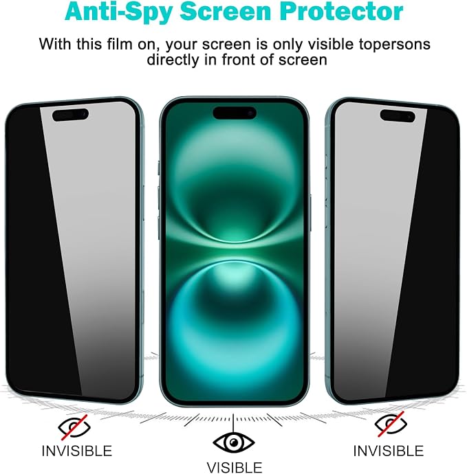 PEHAEL 3+3 Pack for iPhone 16 Privacy Screen Protector - Image 4
