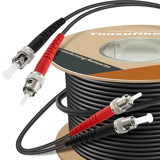 330ft / 100m Outdoor Armored OD-5mm OM1 ST to ST Fiber Cable, ST-ST Fiber Optic by Yunsufiberpro