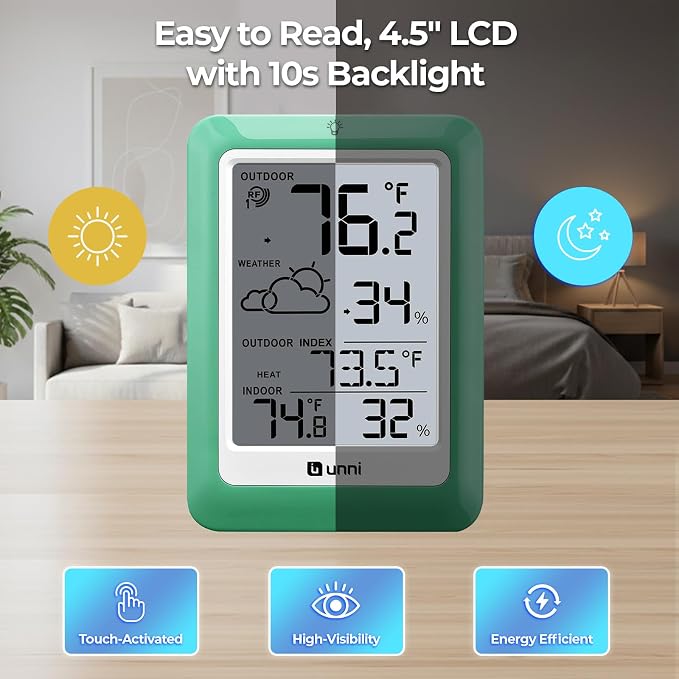 Indoor Outdoor Thermometer Wireless, Temperature Humidity Monitor Battery - Image 4