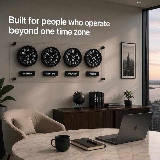 BBHORAIRE Black Time Zone Wall Clock, Silent Quartz Analog World Clock - Image 3