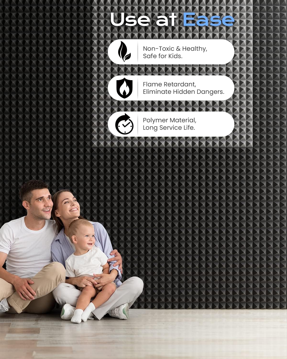 Sonicism Sound Proof Foam Panels for Walls Upgrade Self-Adhesive 16 Pack Pyramid 3"X12"X12" Acoustic Panels 35kg/m³High Density,Soundproof Wall Panels Fast Expand,Sound Absorption and Decoration,Black