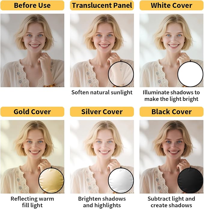 24/32/43/52in Reflector Photography, 5 in 1 Light Diffuser - Image 2