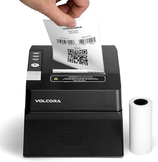 Volcora Thermal Receipt Printer, 80mm POS Printer w/Auto Cutter, USB/Bluetooth by Volcora