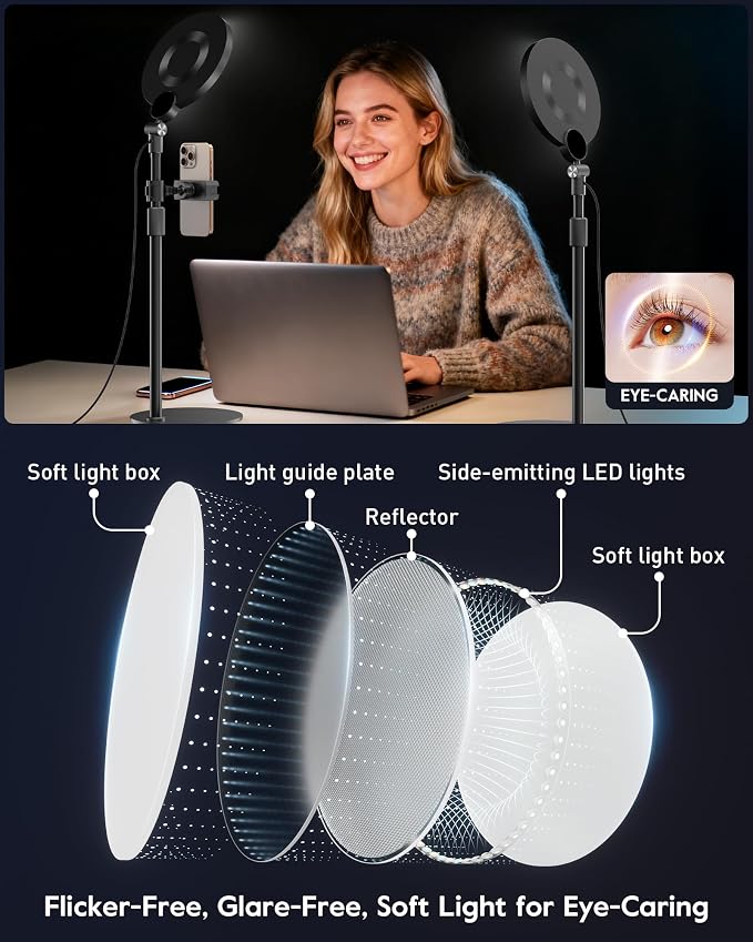 2 Packs Desk Ring Light with Stand, Adjustable Desktop Light with Phone Holder - Image 6