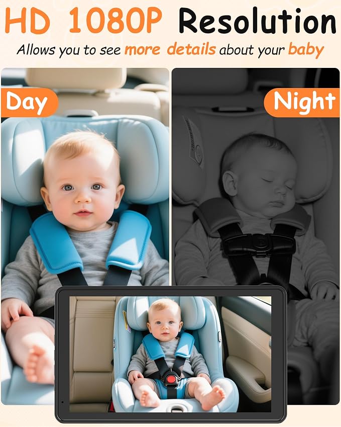 Rohent Baby Car Camera 7.2-Inch Monitor: 1080P HD Rear Facing Infant Backseat - Image 3