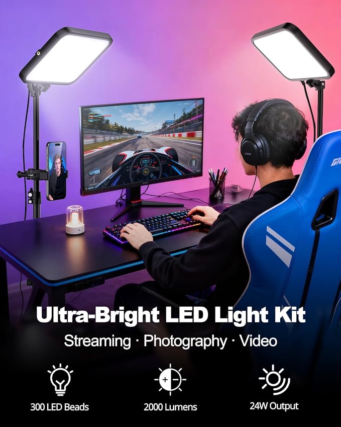 UBeesize 2-Pack LED Video Light Kit, 3000-6500K Dimmable Photography Studio - Image 2