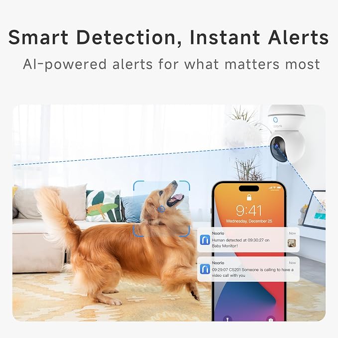 Noorio 2K Wired Security Camera Indoor, Pan/Tilt Pet Camera - Image 6